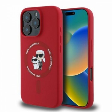 OEM Original Pouch KARL LAGERFELD hardcase Silicone KC Heads Ring MagSafe KLHMP16XSCMKCRHR for Iphone 16 Pro Max red