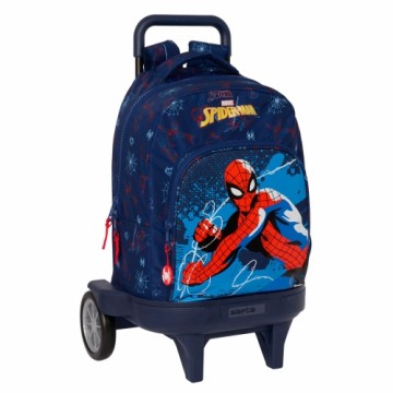 School Rucksack with Wheels Spider-Man Neon Navy Blue 33 x 45 x 22 cm