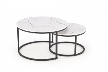 JAVA set of 2 c. tables, white marble / black