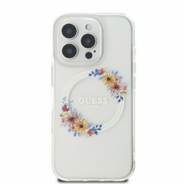 Guess GUHMP16SHFWFCT iPhone 16 6.1" przeźroczysty|transparent hardcase IML Flowers Wreath MagSafe