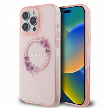 Guess GUHMP16LHFWFCP iPhone 16 Pro 6.3" różowy|pink hardcase IML Flowers Wreath MagSafe