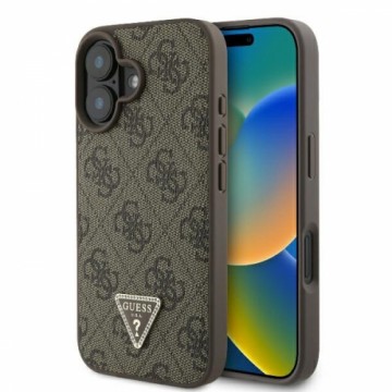 Guess GUHCP16SP4TDPW iPhone 16 6.1" brązowy|brown hardcase Leather 4G Triangle Strass MagSafe