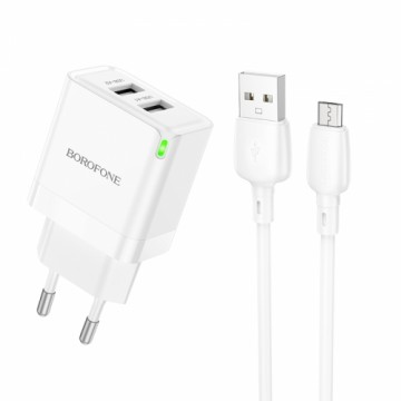 OEM Borofone Wall charger BN15 Strong - 2xUSB - 2,1A with USB to Micro USB cable white