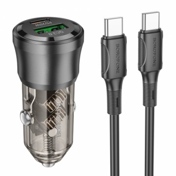 Borofone Car charger BZ25 Journey - USB + Type C - PD 38W 3A with Type C to Type C cable black