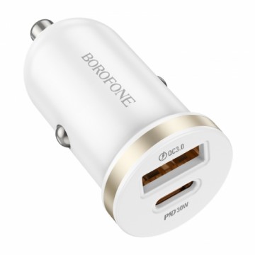 OEM Borofone Car charger BZ22 Scenery - USB + Type C - QC 3.0 PD 30W white