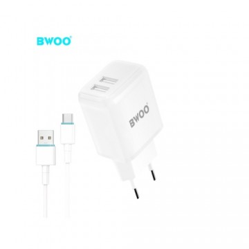 BWOO wall charger CDA60C 2x USB 2,4A white + cable USB-C