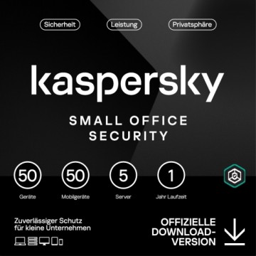 Kaspersky Small Office Security [50 Geräte - 1 Jahr] Base 50 Geräte + 50 Mobilgeräte + 5 Dateiserver - 1 Jahr