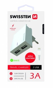 Swissten Premium Travel Charger 2x USB 3А / 15W With Lightning Cable 1.2m