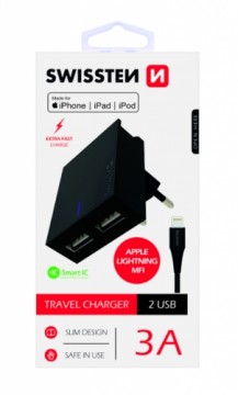 Swissten MFI Premium Apple Сертифицированное Зарядное устройство USB 3А / 15W С проводом Lightning 1.2m