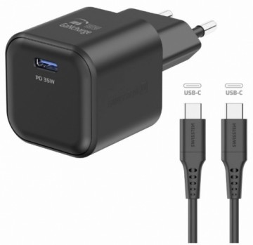 Swissten Tīkla Lādētājs GaN USB-C 35W PD + Datu kabelis USB-C - USB-C 1.2m