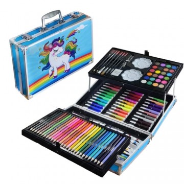 RoGer Professional muticoloring drawing kit with metal Unicorn case / blue