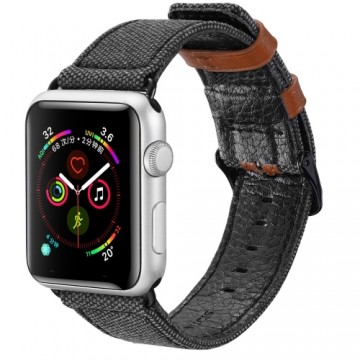 Dux Ducis Canvas Leather Band For Apple Watch 38 / 40 mm Black-Brown