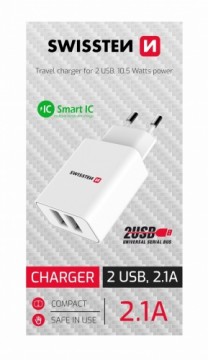 Swissten Smart Travel Charger Адаптер 2x USB 2.1A