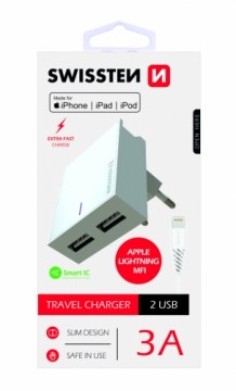 Swissten MFI Premium Apple Certified Travel Charger USB 3А / 15W With Lightning Cable 1.2m