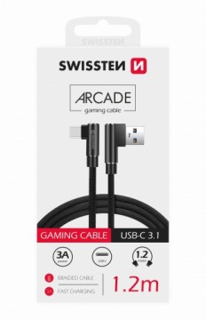 Swissten Pītais L Tipa Universāls Quick Charge 3.1 USB uz USB-C Datu un Uzlādes Kabelis 1.2m