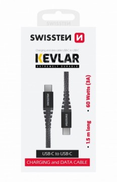 Swissten Kevlar 60W Kabelis USB-C - USB-C 1.5m