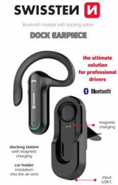 Swissten Dock Earpiece Bluetooth Austiņa ar Lādētāju