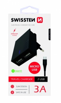 Swissten Premium Tīkla Lādētājs USB 3A / 15W Ar Micro USB vadu 1.2m