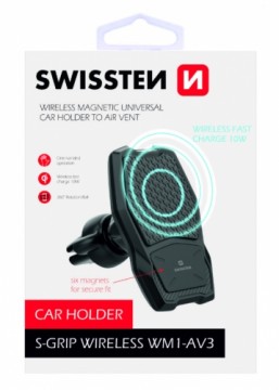 Swissten WM1-AV3 Air Vent Turētājs Gaisa Restei Ar Wireless Uzlādi + Micro USB Vads 1.2m