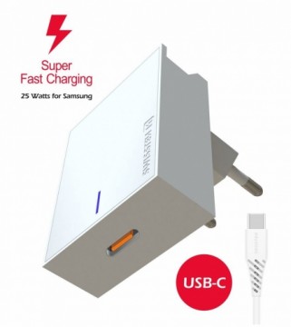 Swissten 25W Samsung Super Fast Charging lādētājs ar 1.2 m USB-C uz USB-C kabelis