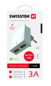 Swissten Smart IC Tīkla Lādētājs 2x USB 3А / 15W Ar Micro USB vadu 1.2m