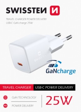 Swissten GaN Mini Travel Charger USB-C 25W PD