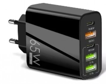 Wooco PKG012 5 port Gan Charger 65W / PD / QC3.0 / Type-C / USB