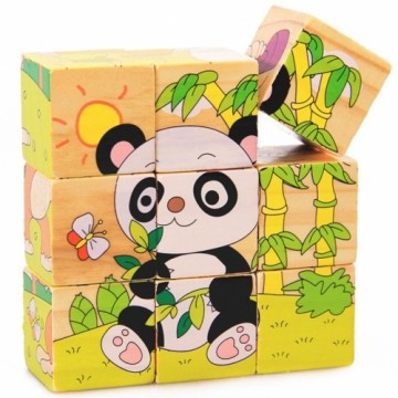 RoGer Educational Wooden Cubes Puzzle / 9pcs / Safari