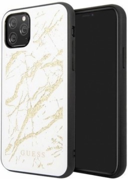 Guess GUHCN65MGGWH Marble Glass Aizmugurējais Apvalks priekš Apple iPhone 11 Pro Max White