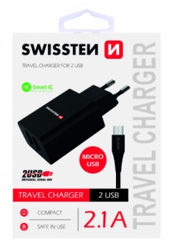 Swissten Premium Tīkla Lādētājs USB 2.1A / 10.5W Ar Micro USB vadu 1.2m