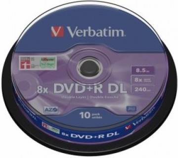 Verbatim Матрицы DVD+R DL 8.5GB Double Layer 8x AZO, 10 Pack Spindle