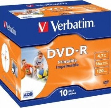 Verbatim Blank DVD-R AZO 4.7GB 16x Printable, ID Branded,10 Pack Jewel