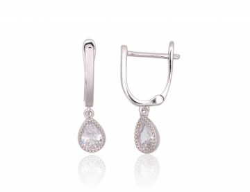 Silver earrings with 'english' lock #2203751(PRh-Gr)_CZ, Silver 925°, Rhodium (Plating), Zirkons, 2 gr.