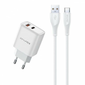 AWEI ład. siec. PD81T-EU 22.5W + kabel USB + USB-C biała|white GaN