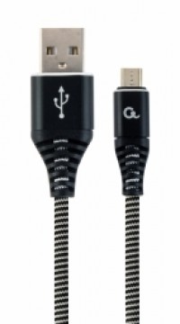 Gembird USB Male - Micro USB Male Premium cotton braided 1m Black|White