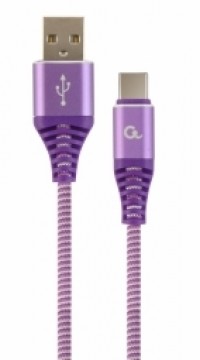 Gembird USB Male - USB Type C Male Premium cotton braided 1m Purple|White