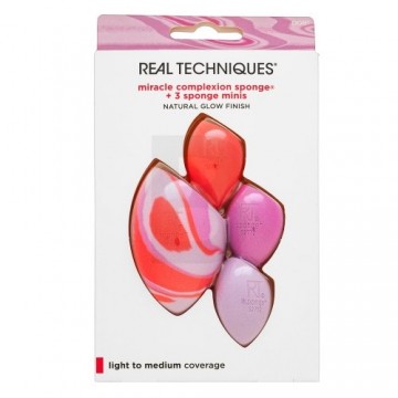 Real Techniques Berry Pop Miracle Complexion Sponge + 3 спонжа Minis в наборе спонжей для макияжа