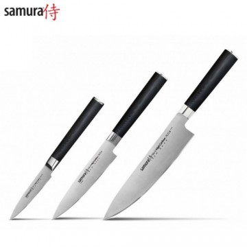 Samura MO-V Set of 3pcs. knives Paring 90mm / Utility 125mm / Chef's 200mm from AUS 8 Japanese steel 59 HRC