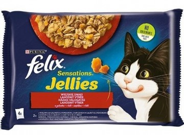 Felix Sensations - beef with tomato and chicken with carrot in jelly - Wet food for cats - 4 x 85g