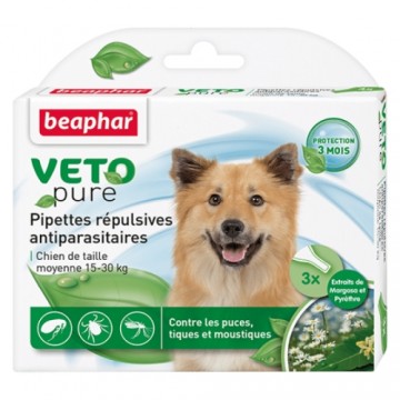 Flea and tick drops for dogs : Beaphar Veto pure Spot on, from 15 to 30kg, 3 pcs