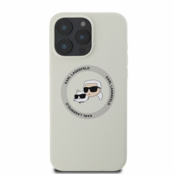 Karl Lagerfeld Liquid Silicone K&CH Heads MagSafe Case for iPhone 16 Pro Max Beige