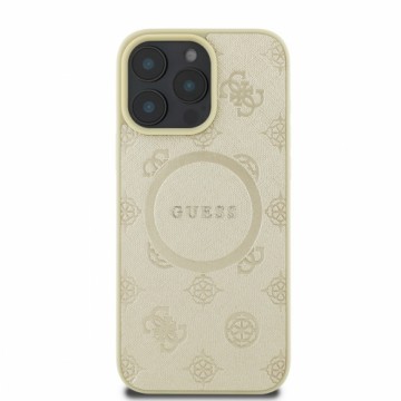 Guess Saffiano Peony Stamp MagSafe Case for iPhone 16 Pro Gold