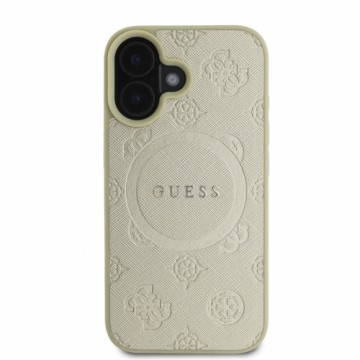 Guess Saffiano Peony Stamp MagSafe Case for iPhone 16 Gold