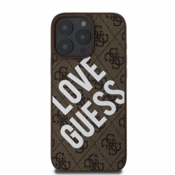 Guess PU Leather 4G Big Love Logo MagSafe Case for iPhone 16 Pro Max Brown