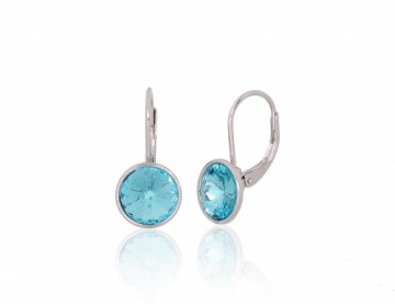 Silver earrings with 'english' lock #2204267(PRh-Gr)_SV-AQ, Silver 925°, Rhodium (Plating), Crystals, 2.6 gr.