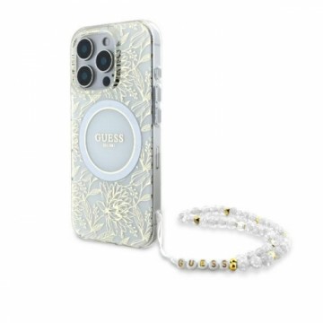 Guess GUHMP16LHCPOFPH iPhone 16 Pro 6.3" biały|white hardcase IML Flowers Allover Electro With Pearl Strap MagSafe