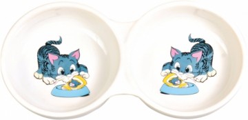 Ceramic cat bowl : Trixie Double Bowl, 2*0.15l|11cm, white