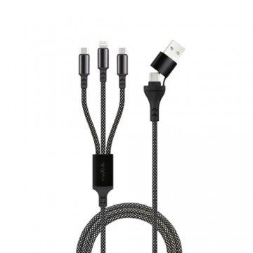 Maxlife ALLin1 cable USB + USB-C - Lightning + 2x USB-C 1,0 m 66W black