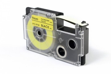 Label Tape JetWorld for use in Casio  Black to Fluorescencyjnym Żółtym 9mm x 5,5m (XR-9FYW, XR9FYW)