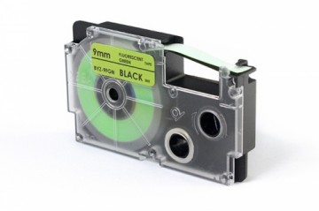 Label Tape JetWorld for use in Casio  Black to Fluorescencyjnym Zielonym 9mm x 5,5m (XR-9FGN, XR9FGN)